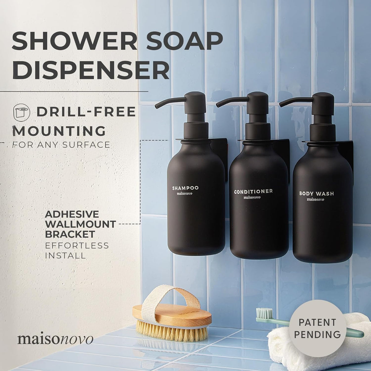 MaisoNovo Shampoo and Conditioner Dispenser - Shower Soap Dispenser Wall Mounted - 16.9 fl oz Set