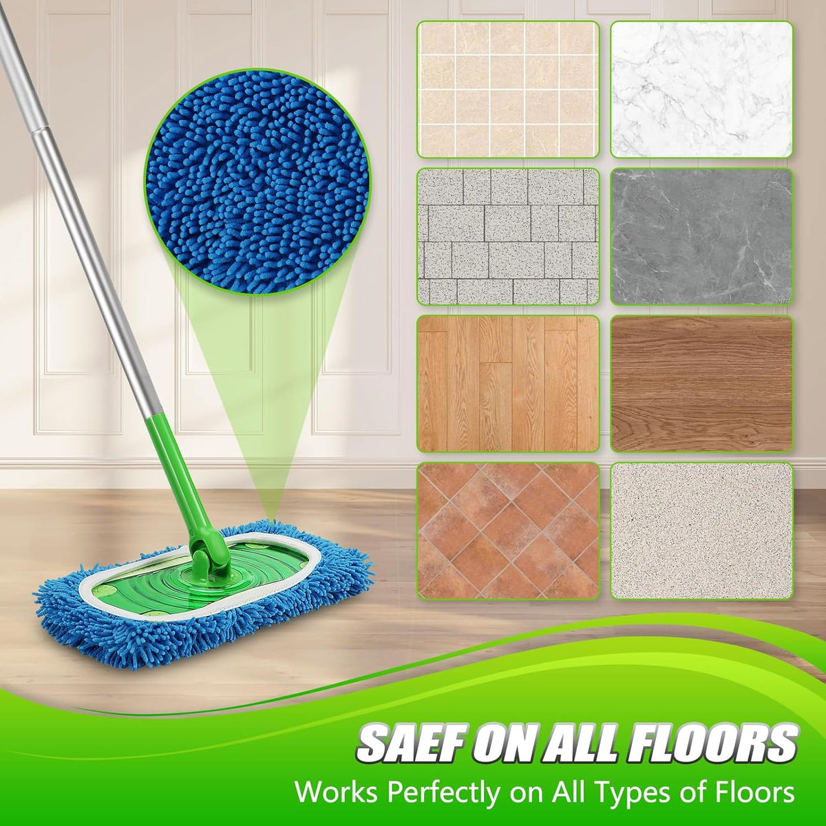 Set of 4 Reusable Microfiber Mop Pads Compatible with Swiffer Sweeper, Dry Sweeping Cloths