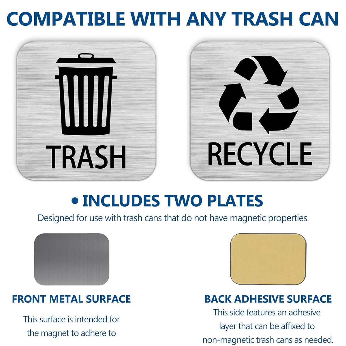 Recycle and Trash Magnets Sticker for Recycling Bins and Kitchen Cans, 2 Magnetic Sticker Adhesives