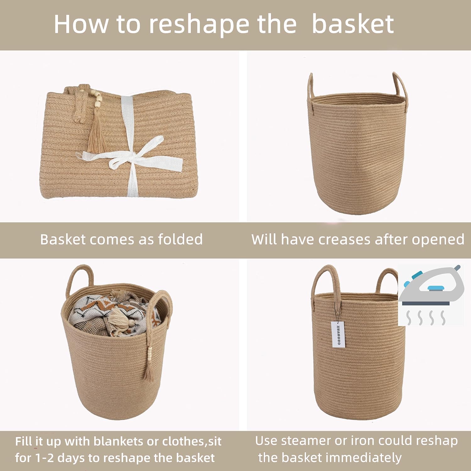 Rope Laundry Basket Laundry Hamper for Clothes Woven Storage Basket for Living Room Bedroom Boho
