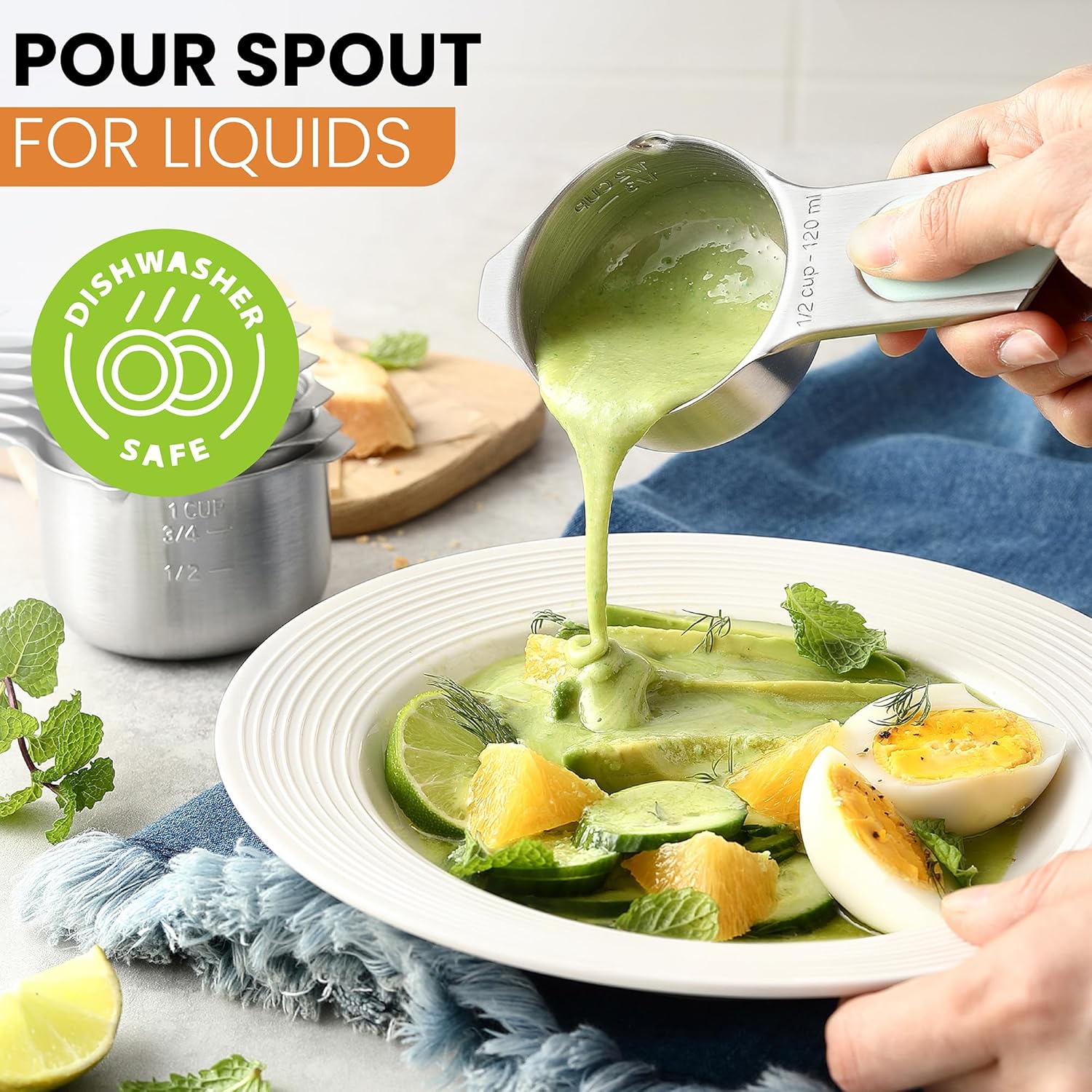 Spring Chef Magnetic Stainless Steel Measuring Cups, Patented, Kitchen Tools with Easy to Read