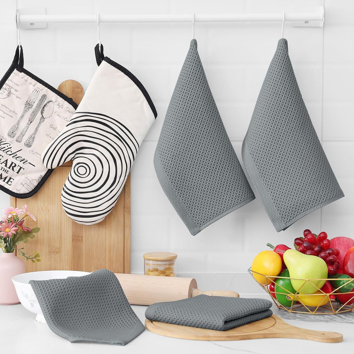 Homaxy 100% Cotton Waffle Weave Kitchen Dish Cloths, Ultra Soft Absorbent Quick Drying Dish Towels