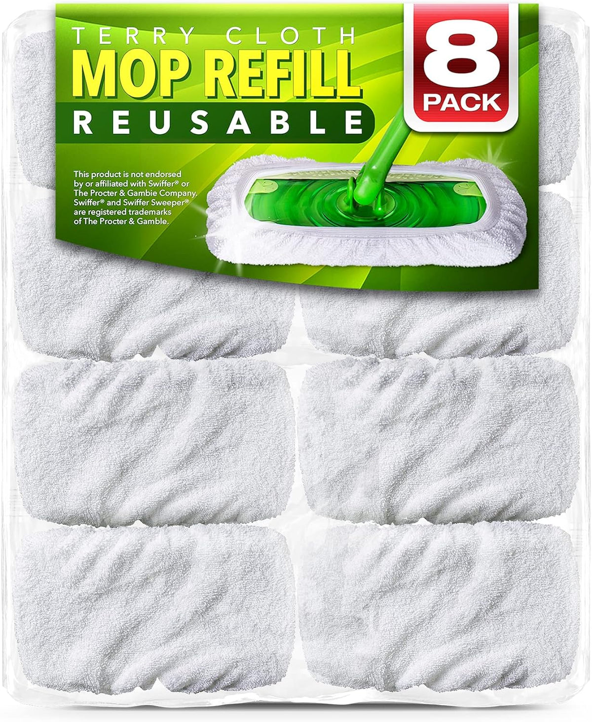 VanDuck Reusable 100% Cotton Mop Pads Compatible with Swiffer Sweeper (8-Pack), Terry Cloth Mop