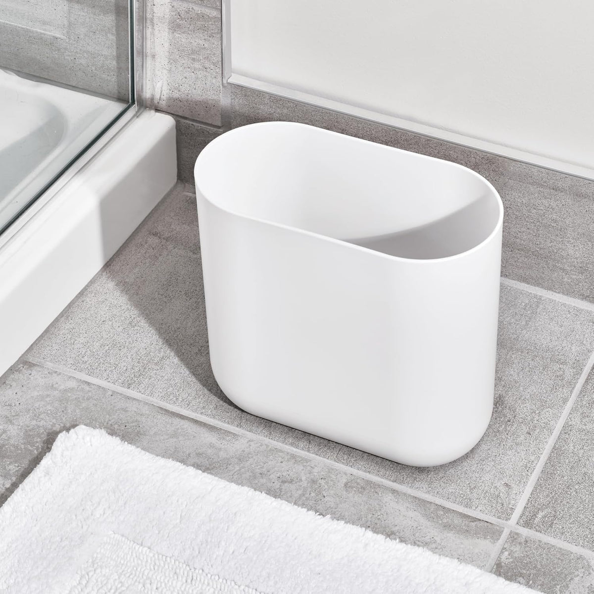 iDesign Small Oval Plastic Bathroom Trash Cans - Ideal for Bathroom, Bedroom, or Office - Set of 2