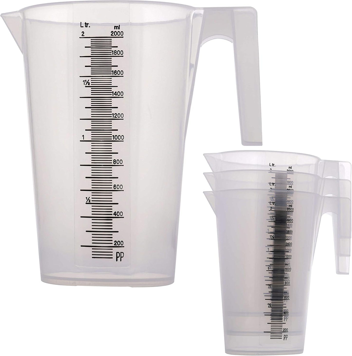 TCP Global 2 Liter (2000ml) Plastic Graduated Measuring and Mixing Pitcher (Pack of 4) - Holds Over