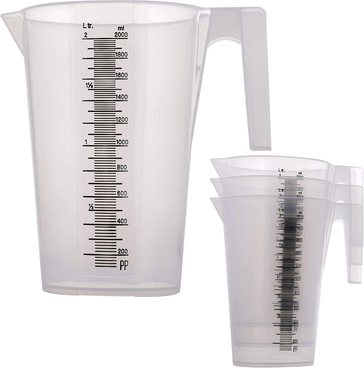 TCP Global 2 Liter (2000ml) Plastic Graduated Measuring and Mixing Pitcher (Pack of 4) - Holds Over