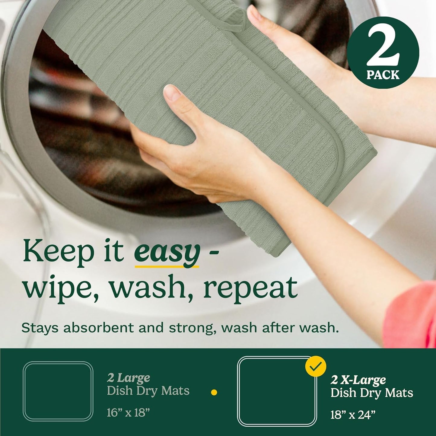 Cuisinart Dish Drying Mats for Kitchen Counter - (2) 18" x 24" Ultra Absorbent Dish Drying Mat XL