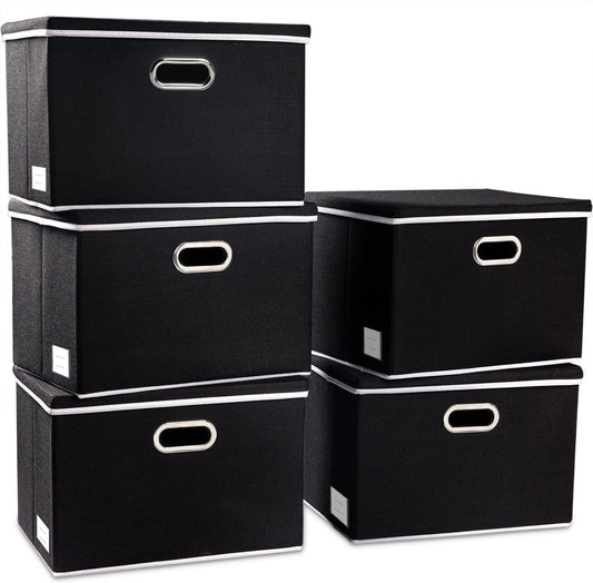 PRANDOM Large Foldable Storage Boxes with Lids [5-Pack] Organizer Containers Baskets Cube with