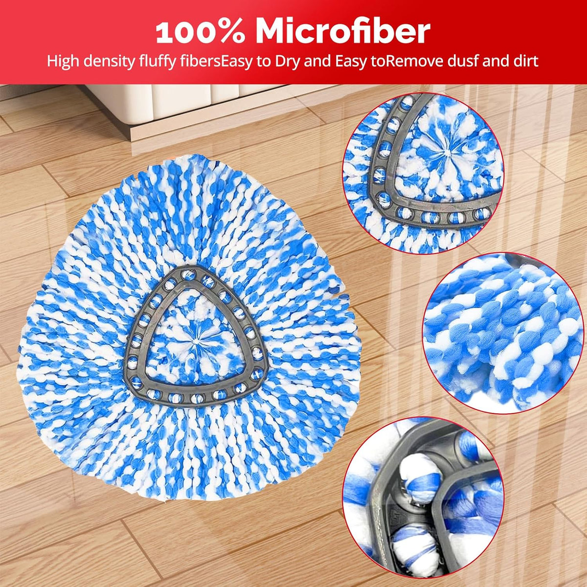 Spin Mop Head, Base, Handle Replacement for O-Ceda RinseClean 2 Tank System,4 Microfiber Mop