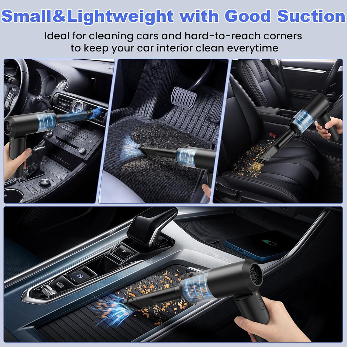 Car Vacuum Portable Cordless with 16000PA Ultra Suction 4-in-1 Foldable Air Duster & Brushless