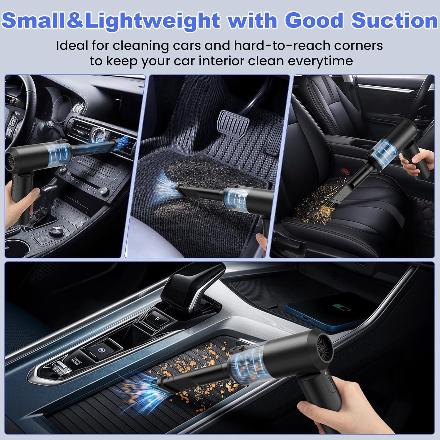 Car Vacuum Portable Cordless with 16000PA Ultra Suction 4-in-1 Foldable Air Duster & Brushless