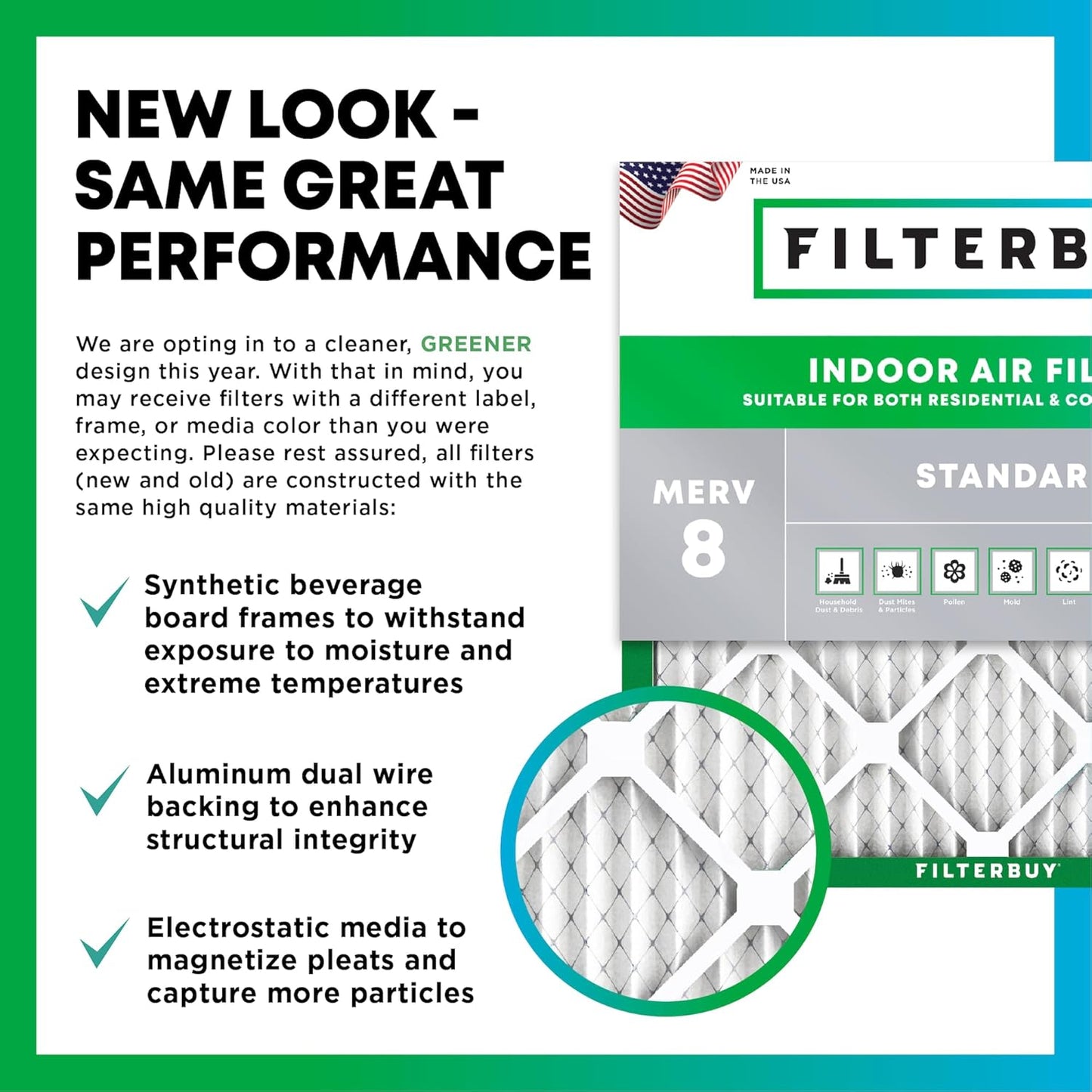 Filterbuy 20x32x1 Air Filter MERV 8 (MPR 700) Dust Defense Replacement (6-Pack), Electrostatic
