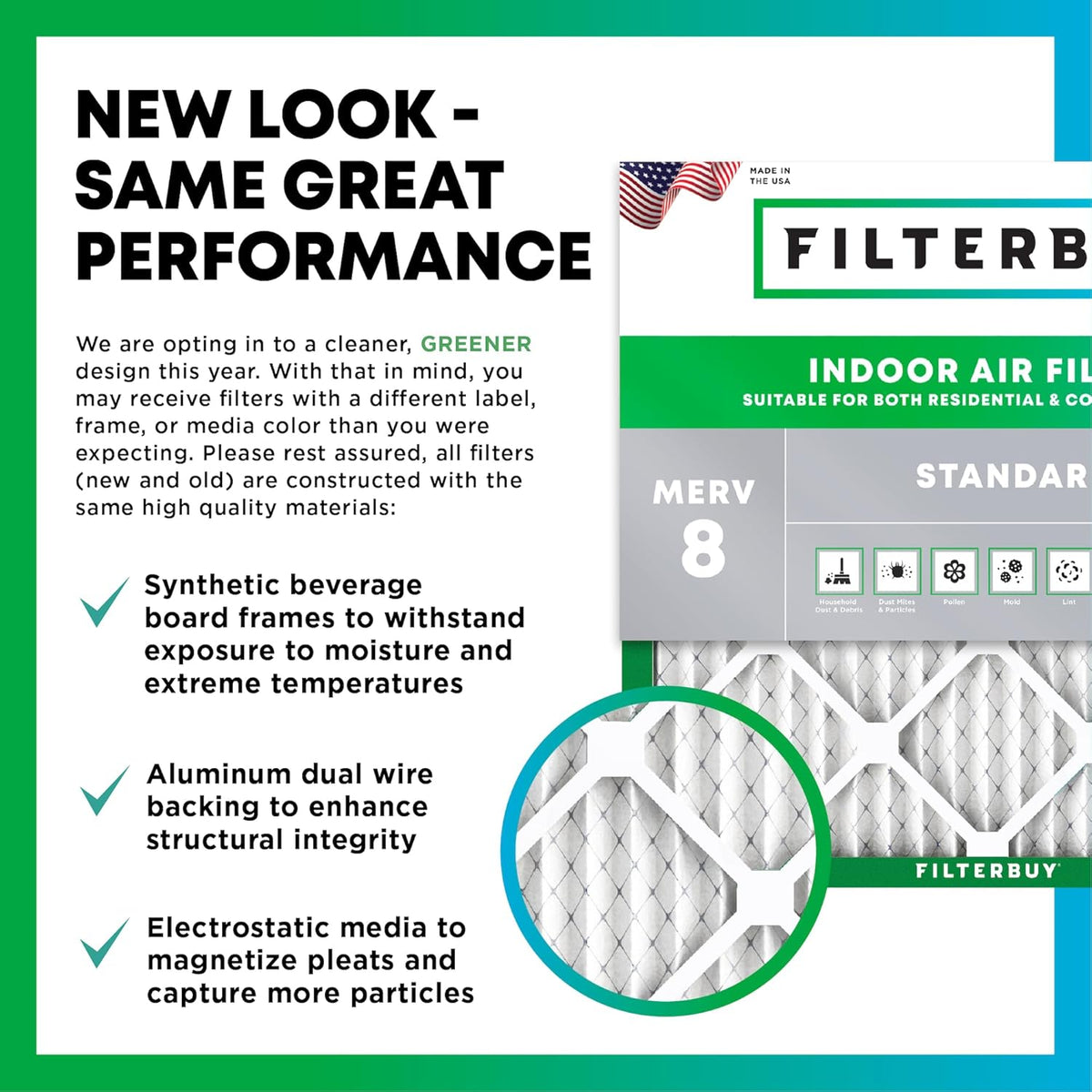 Filterbuy 8x14x1 Air Filter MERV 8 (MPR 700) Dust Defense Replacement (6-Pack), Electrostatic