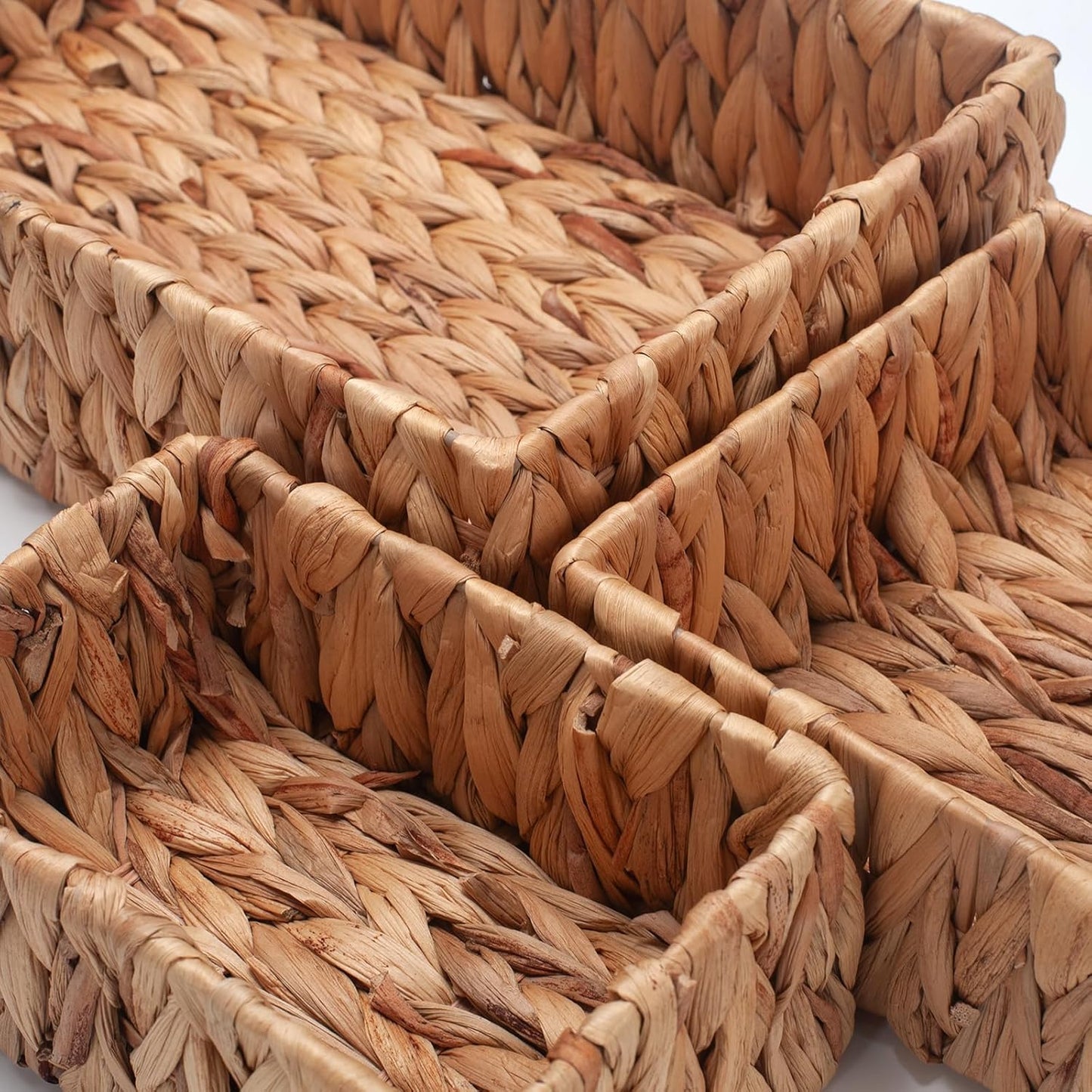 Water Hyacinth Rectangular Storage Basket for Organizing Natural Wicker Baskets for Shelves Pantry
