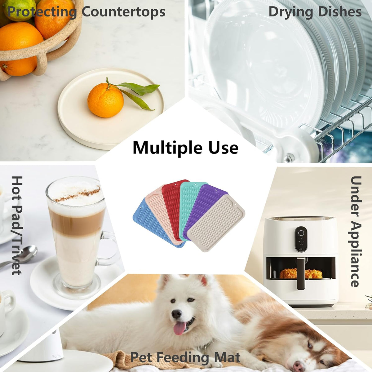 ZLR Silicone Dish Drying Mat for Kitchen Counter, Eco-Friendly Fast Dry Dish Mat, Easy Clean Multi