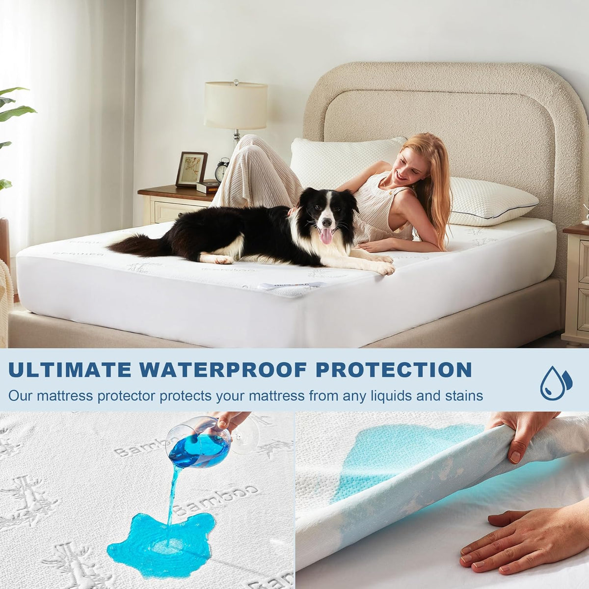 Waterproof Mattress Protector, California King Size Mattress Pad Fitted 6"-18" Deep Pocket, 3D Air