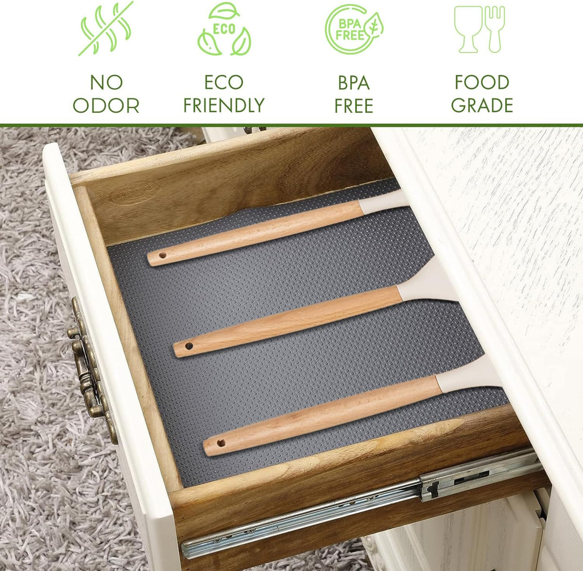 EVALAND 17.7" x 33 FT Non-Slip Shelf Liner, Non-Adhesive, BPA-Free, Waterproof Pantry Liner for