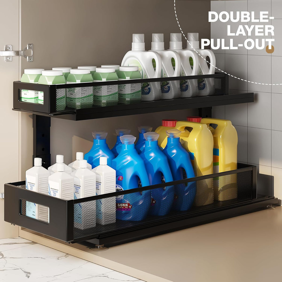 2 Pack 21.3IN-Depth Under Sink Organizer with Next-Gen Ball-Bearing Slides,2-Tier Pull Out Cabinet