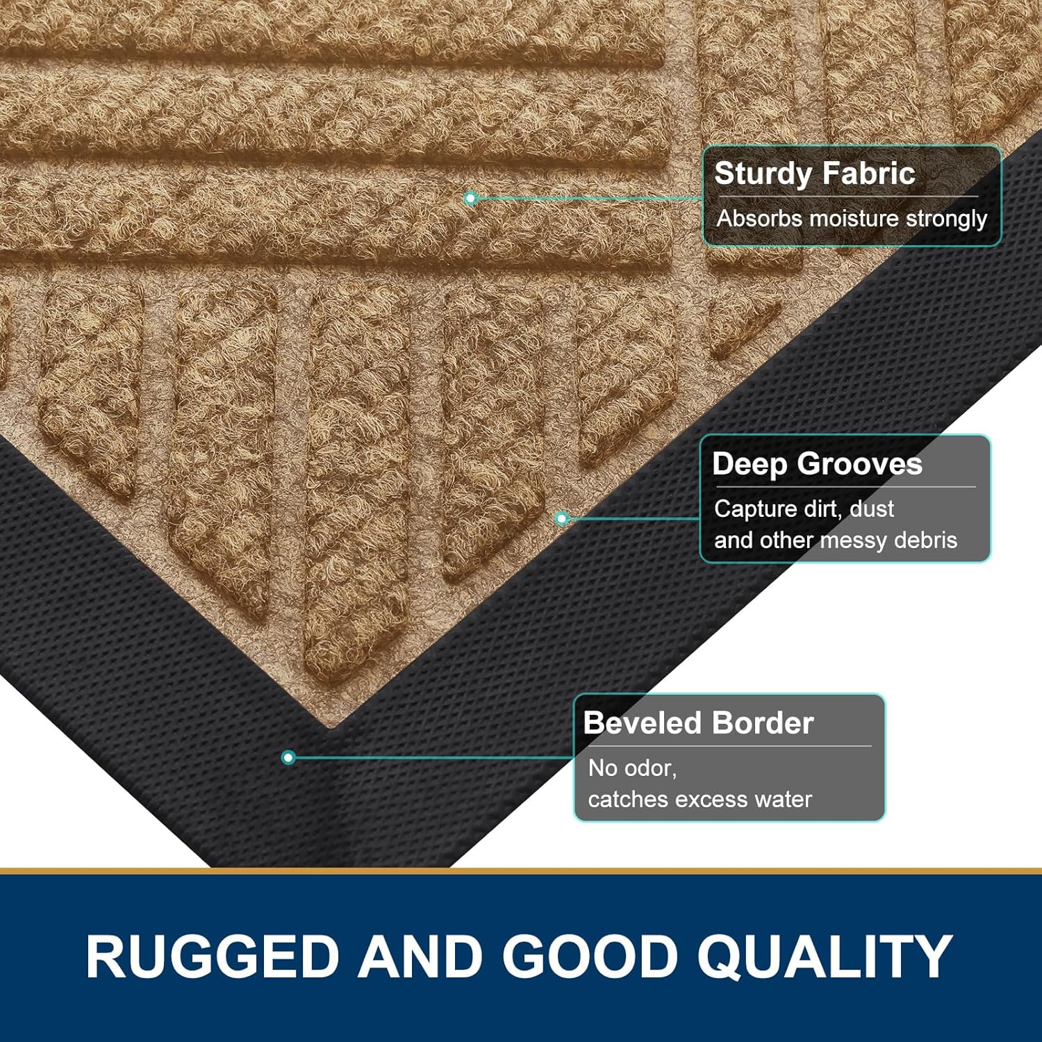 Smiry Front Door Mat Outside Entrance, Heavy Duty Outdoor Indoor Natural Rubber Doormat, Non Slip