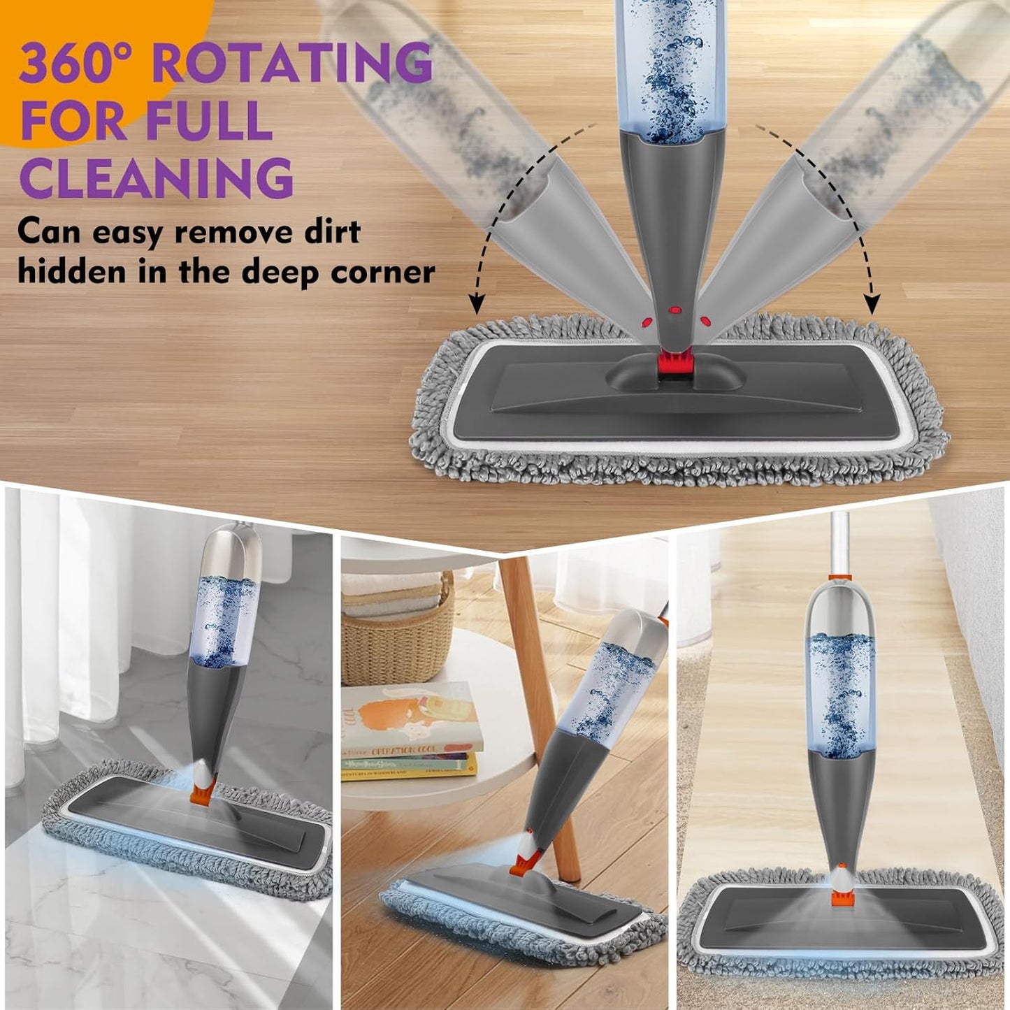 Spray Mop for Floor Cleaning with Washable Pads, Microfiber Wet Mops with 800 ml Refillable