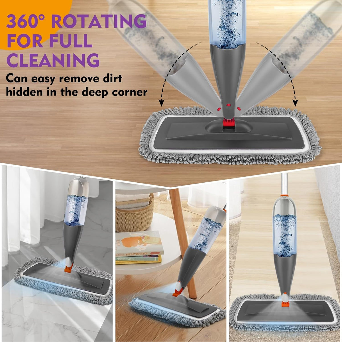 Spray Mop for Floor Cleaning with Washable Pads, Microfiber Wet Mops with 800 ml Refillable