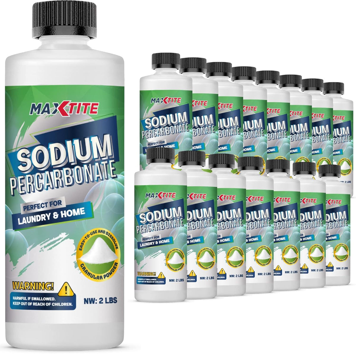 MAXTITE Sodium Percarbonate (32 lbs total - 16 pack of 2 lbs bottles) - 100% Pure Solid Hydrogen