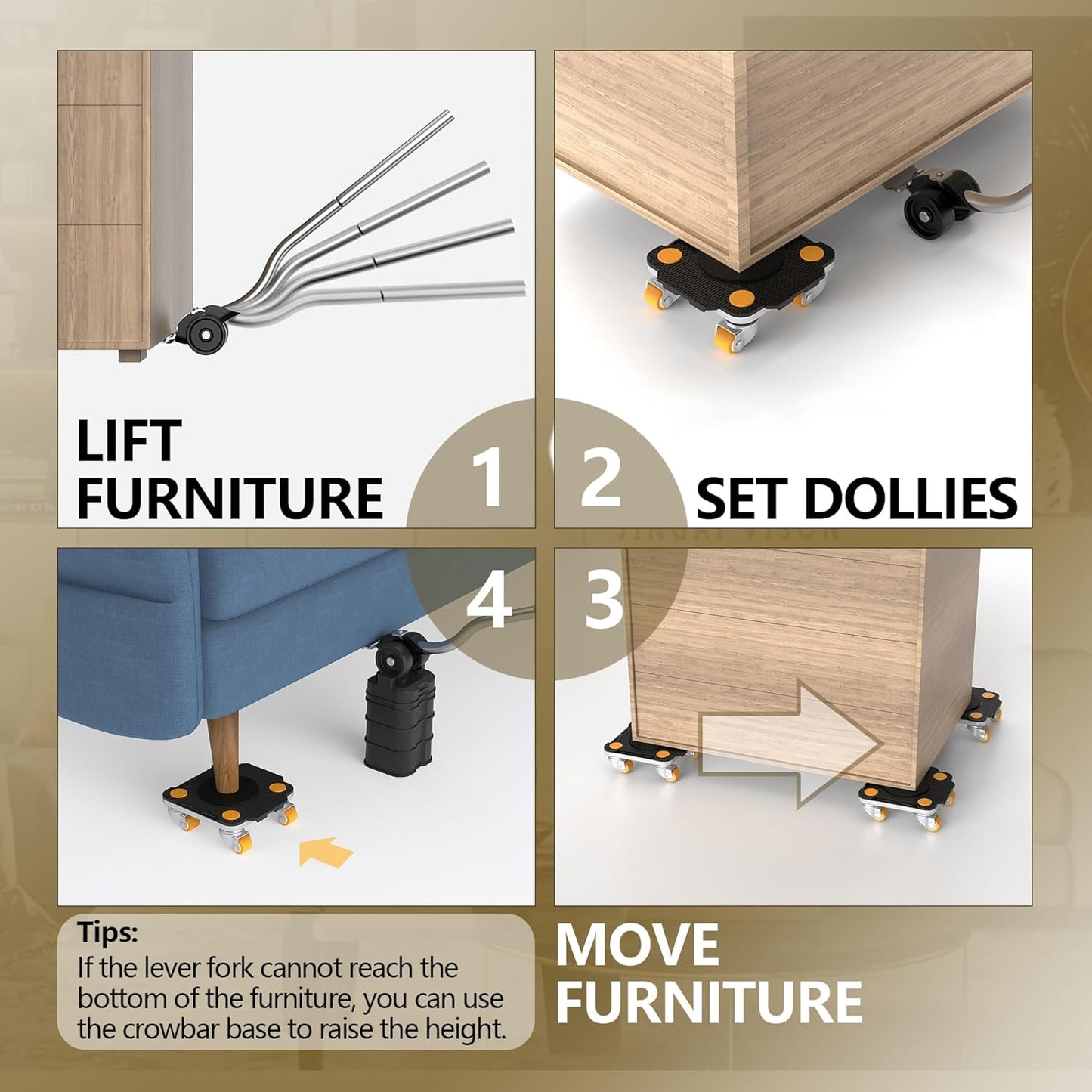 ONEON Furniture Mover Pro Set - Enhanced Dolly and Lifter with Custom TPE Wheels for Easy Furniture