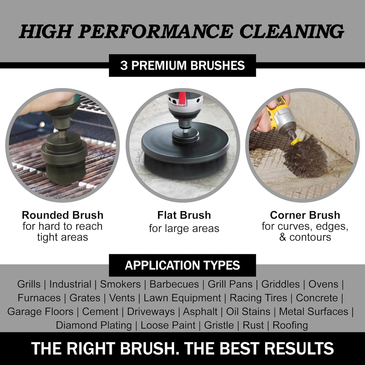 Cleaning Accessories Industrial Brushes - Baked on Food, Electric Smoker, Drill Brush Attachments