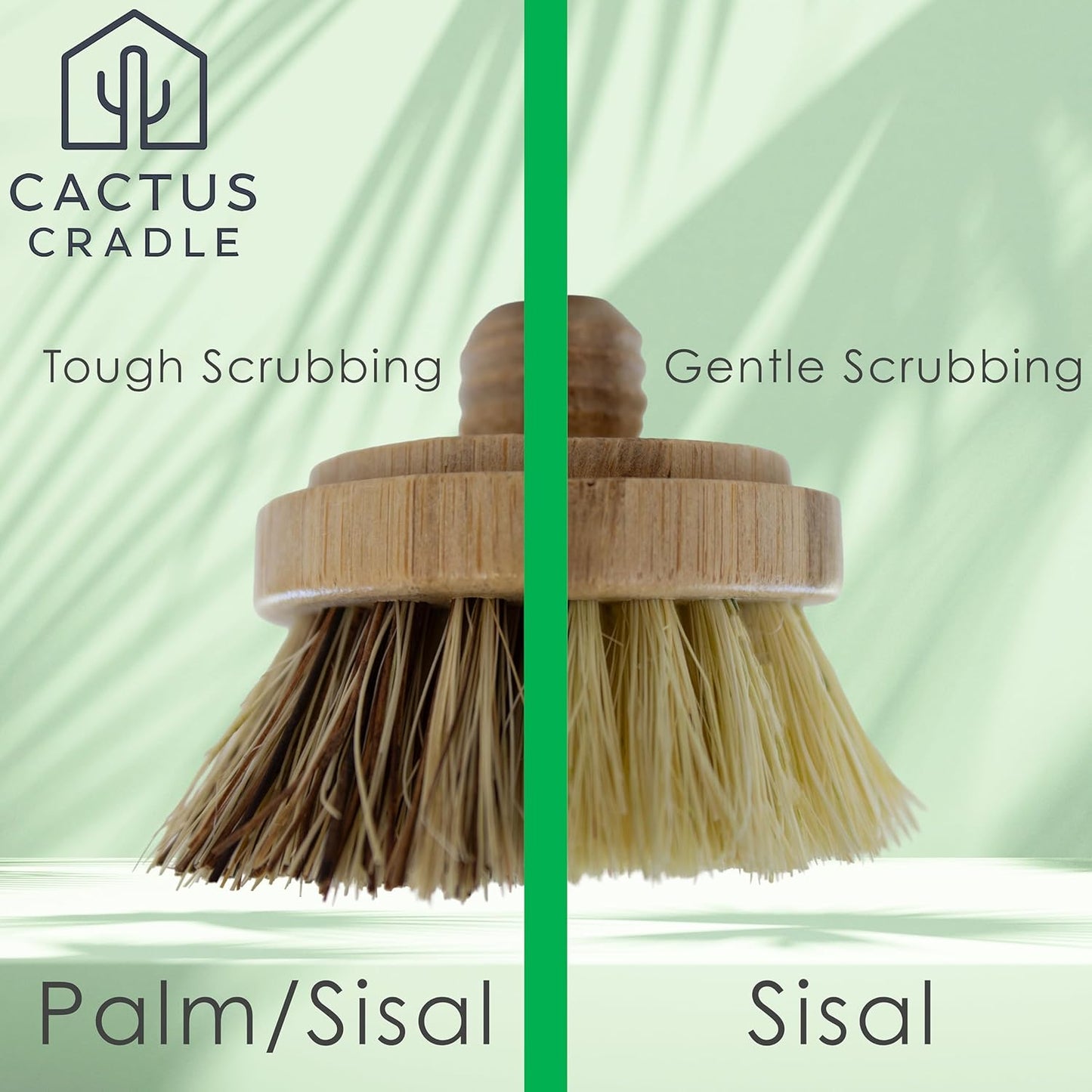 Cactus Cradle Bamboo Scrub Brush Kit – 4-Piece Dish Brush Set with 2 Handles & 2 Interchangeable