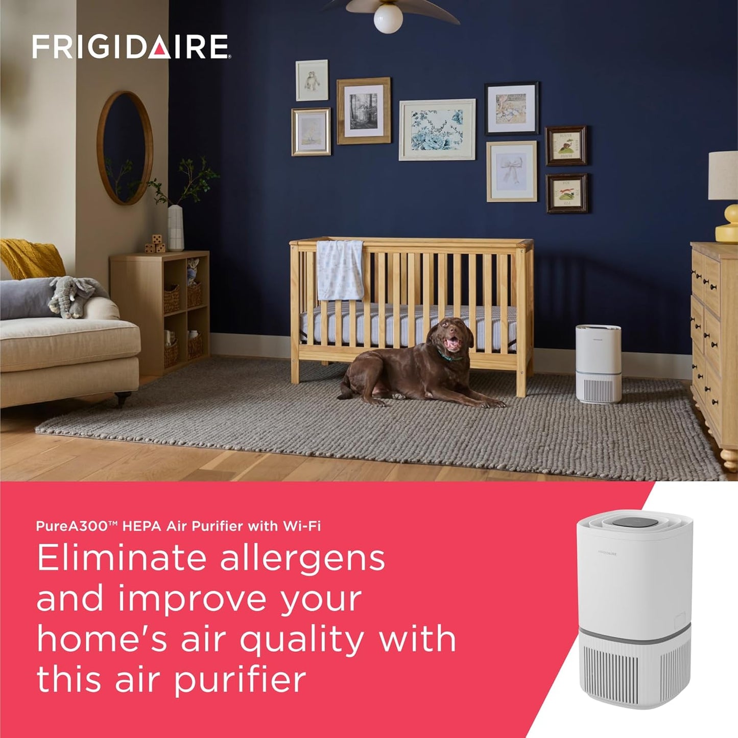 Frigidaire PureA300 HEPA Air Purifier with Wi-Fi for Small Bedrooms, Covers up to 850 Sq. Ft.