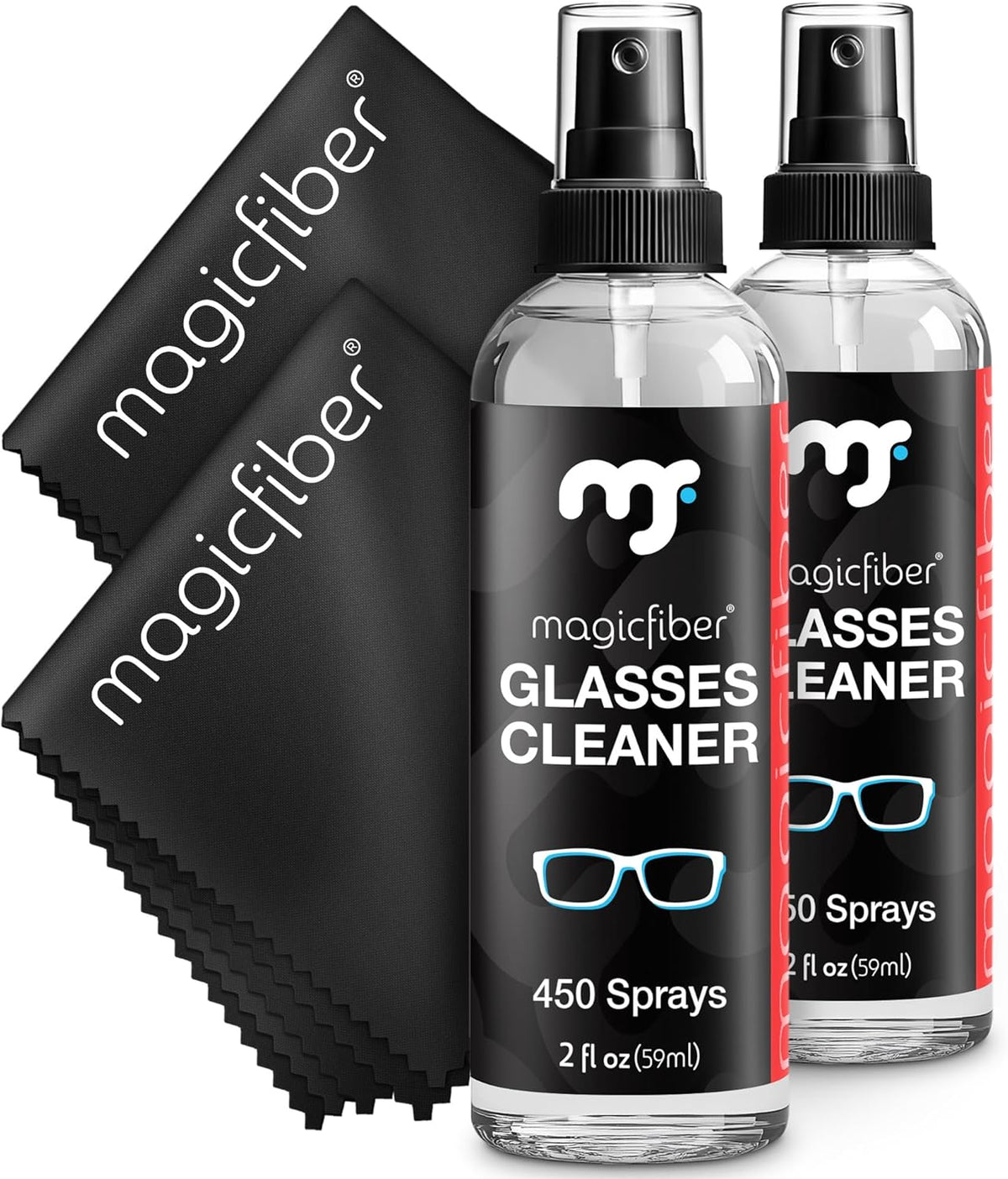 MagicFiber Glasses Cleaner Kit - (2) Eyeglass Cleaner Sprays + (2) Microfiber Cleaning Cloth