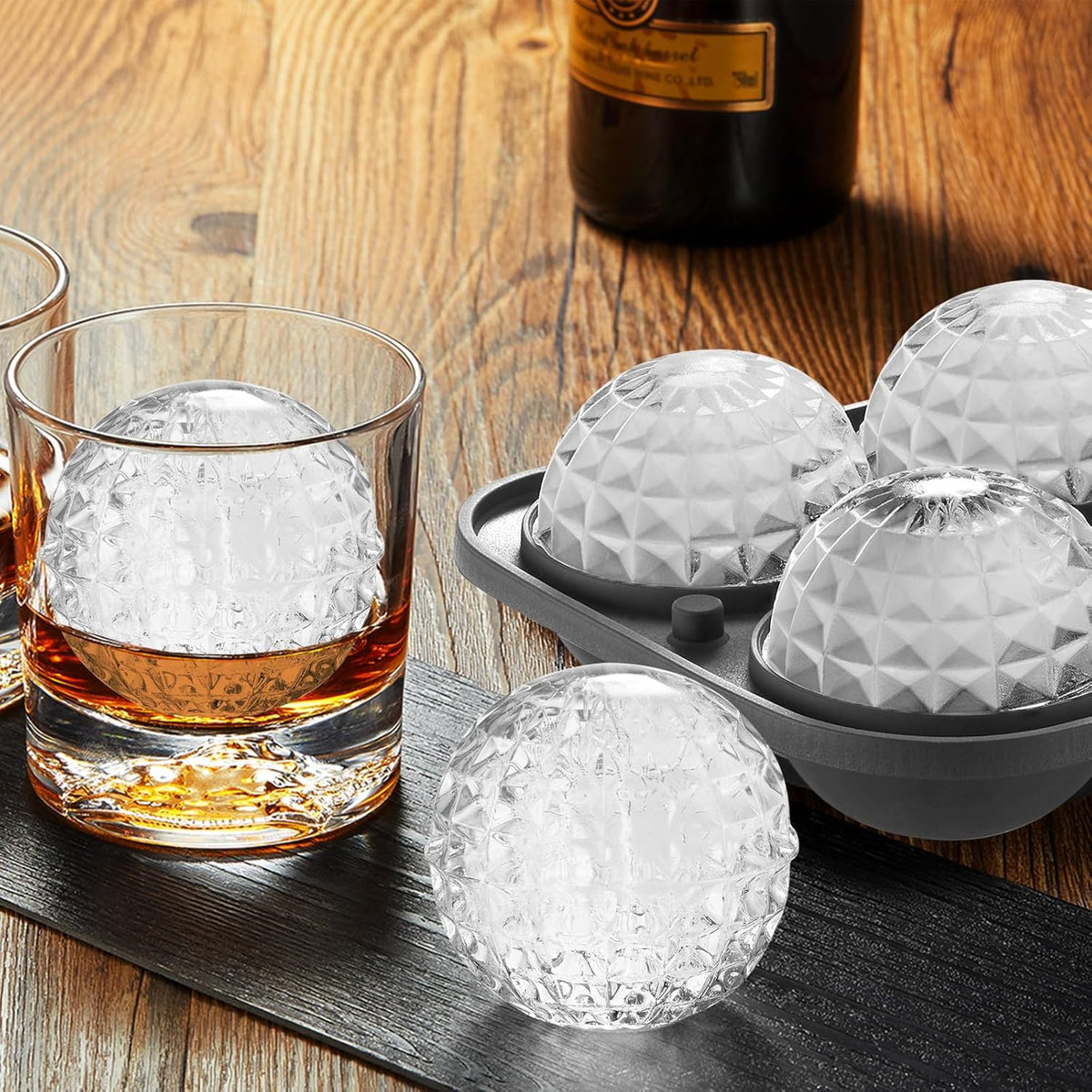 Nax Caki 3D Ball Crystal Ice Cube Tray, Large Ball Silicone Fun Shapes Whiskey Ice Mold with Funnel