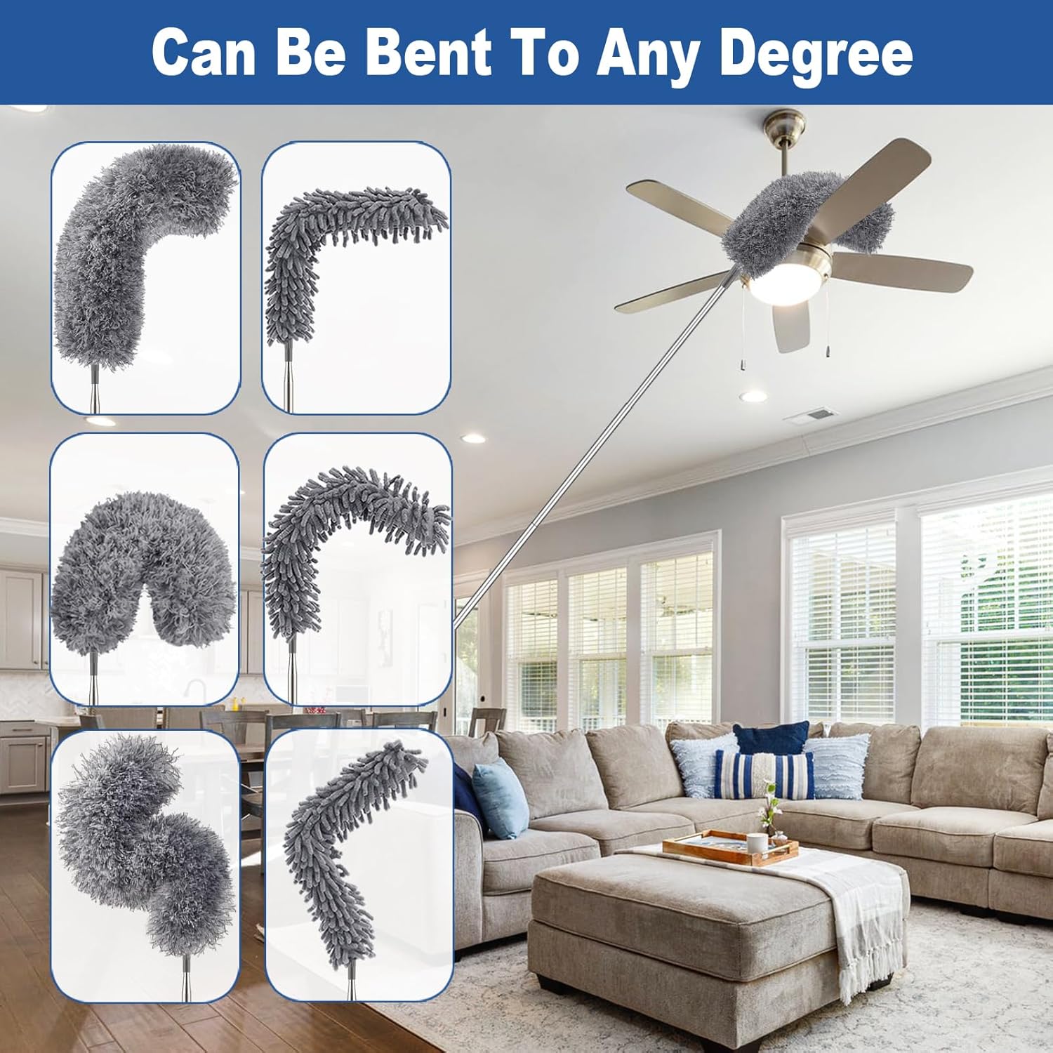 FUUNSOO Microfiber Feather Duster, Duster with Extension Pole 30-100 Inches,Ceiling Fan Cleaner