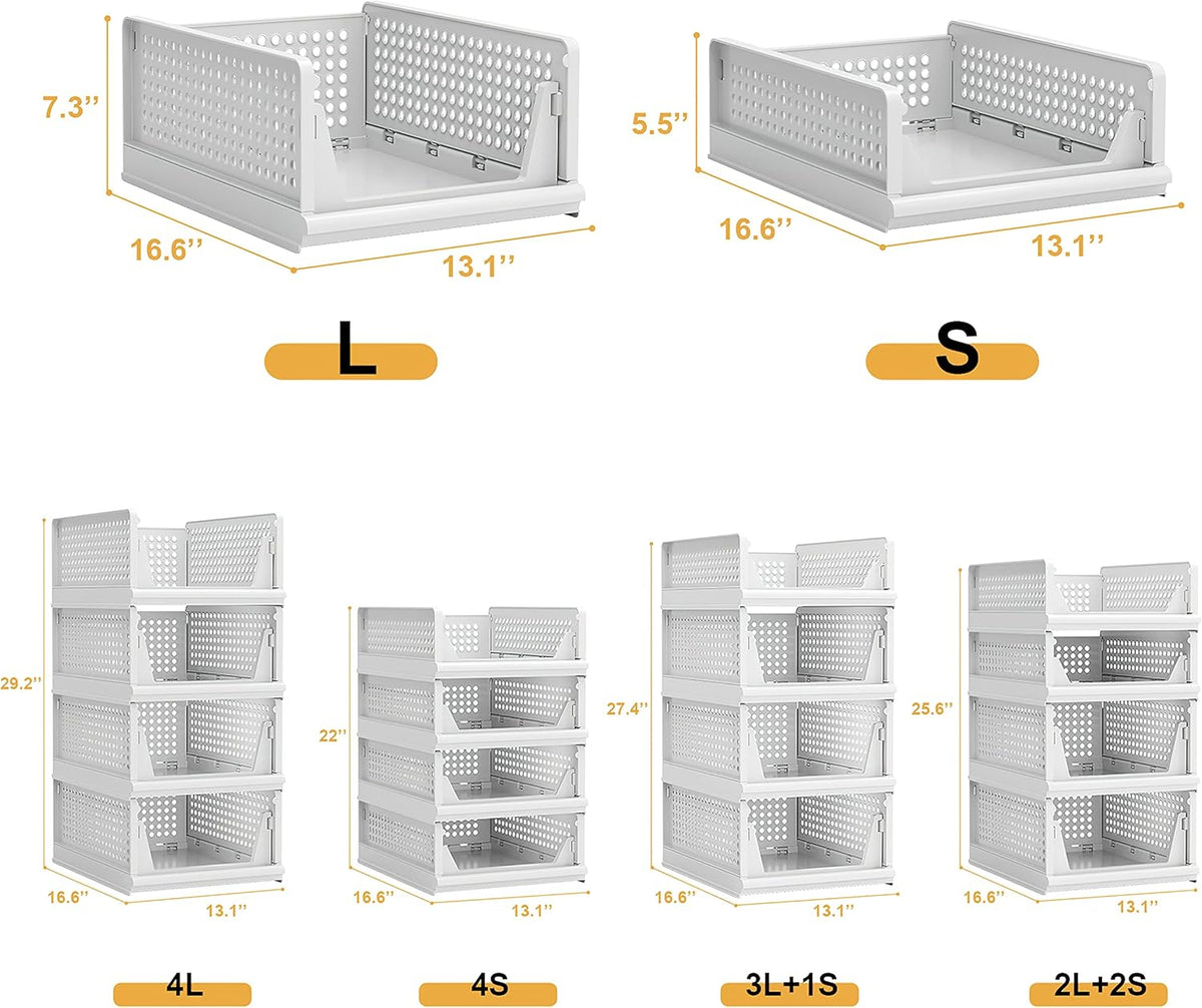 Proarea Stackable Plastic Storage Basket Closet Organizer Bin Foldable Clothes Organizer Storage