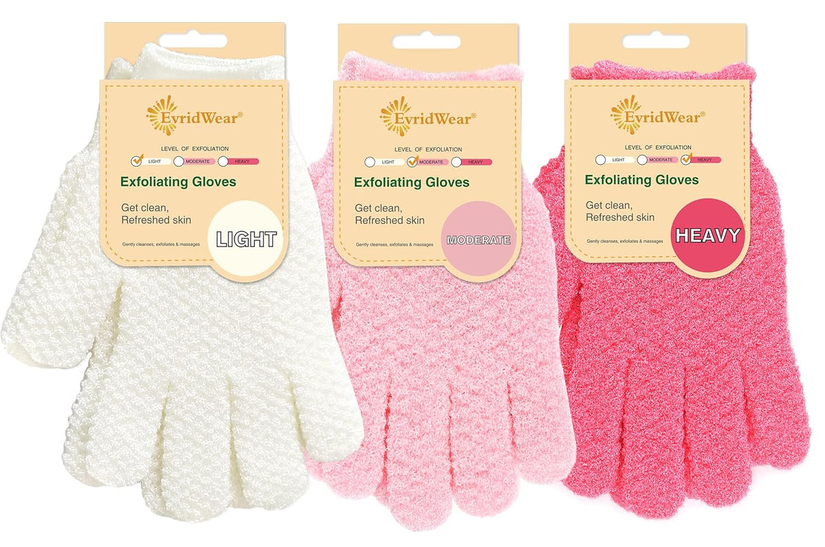Evridwear Exfoliating Gloves for Shower, 100% Nylon Thick Soft Medium Heavy Bathing Gloves Dead