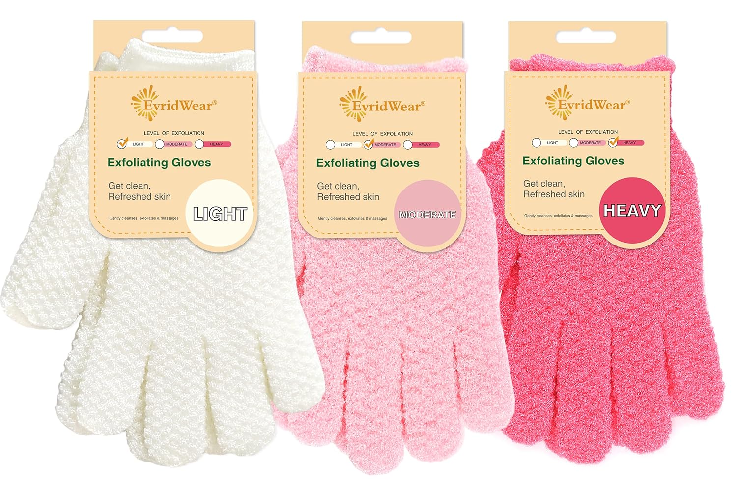 Evridwear Exfoliating Gloves for Shower, 100% Nylon Thick Soft Medium Heavy Bathing Gloves Dead