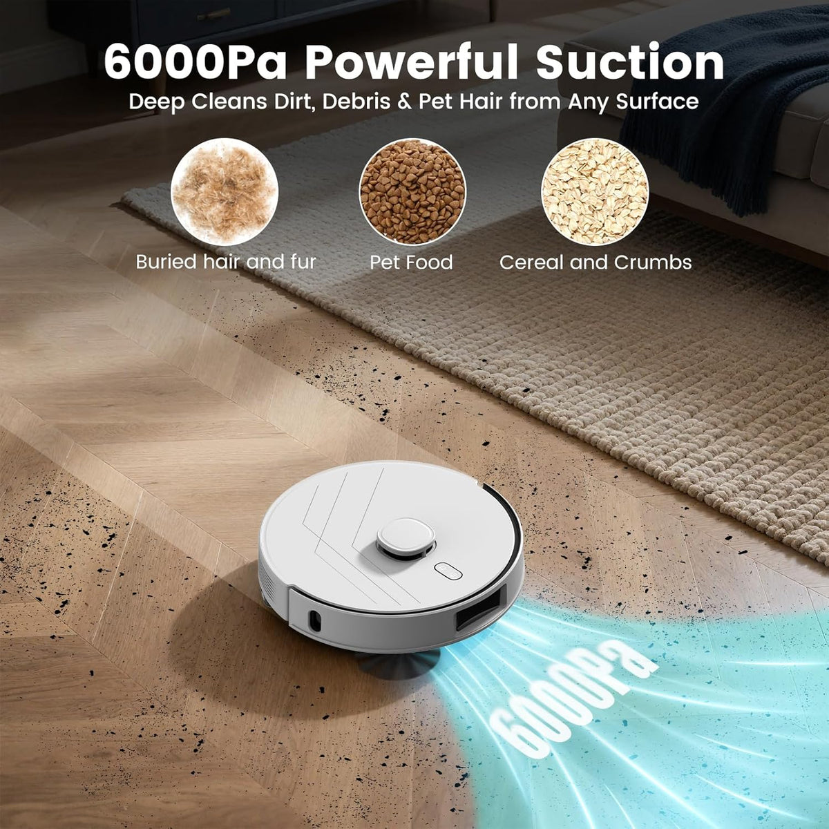 AIRROBO T30+ Robot Vacuum and Mop, Self-Emptying, 6000PA Suction, Proactive Intelligence Avoidance
