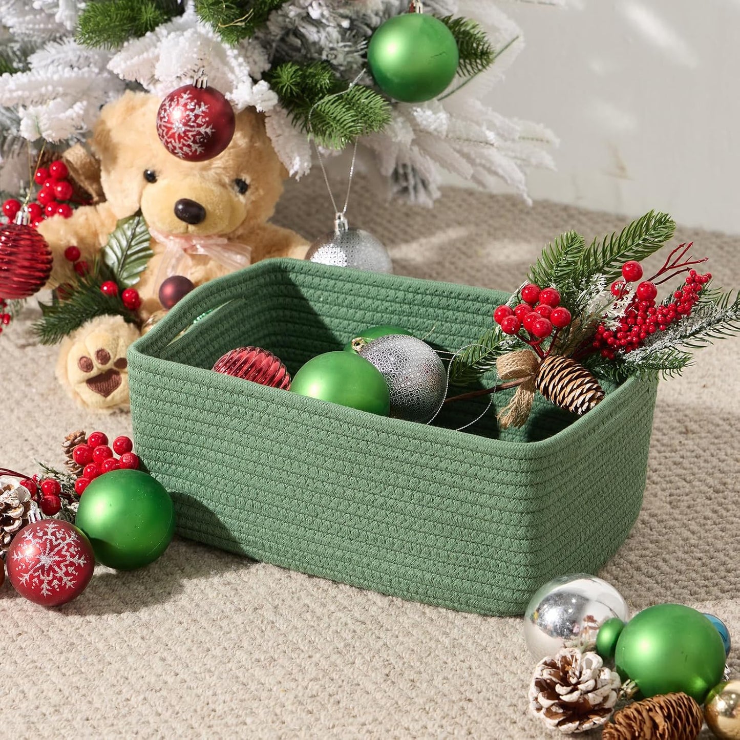 Small Storage Baskets for Organizing | Closet Organizer Bins | Shelf Toy Basket | Woven Rope