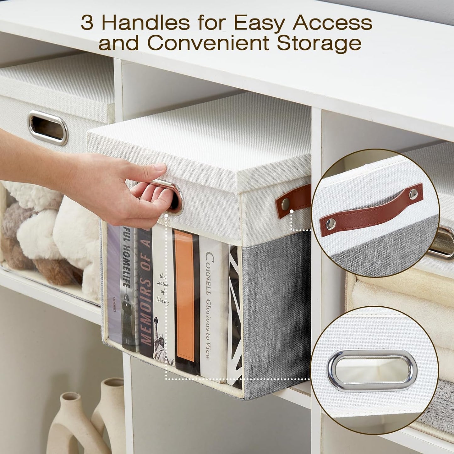 Fabric Storage Cubes with Clear Windows and Lids, 11'' Foldable Storage Bins with 3 Handles