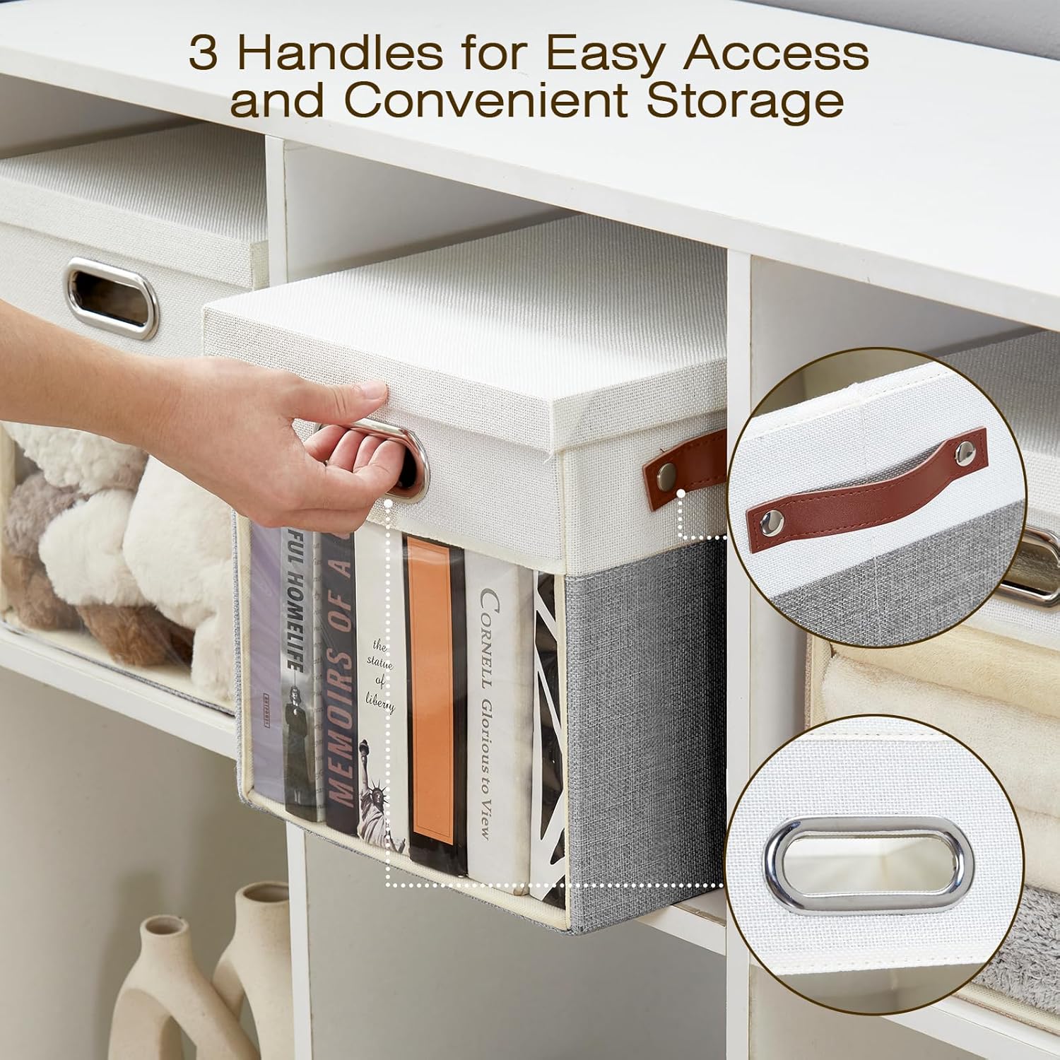 Fabric Storage Cubes with Clear Windows and Lids, 11'' Foldable Storage Bins with 3 Handles