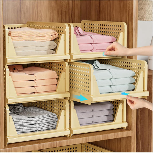 SNSLXH 5 Pack Stackable Closet Organizer Box, Multifunctional & Foldable Closet Storage Basket for