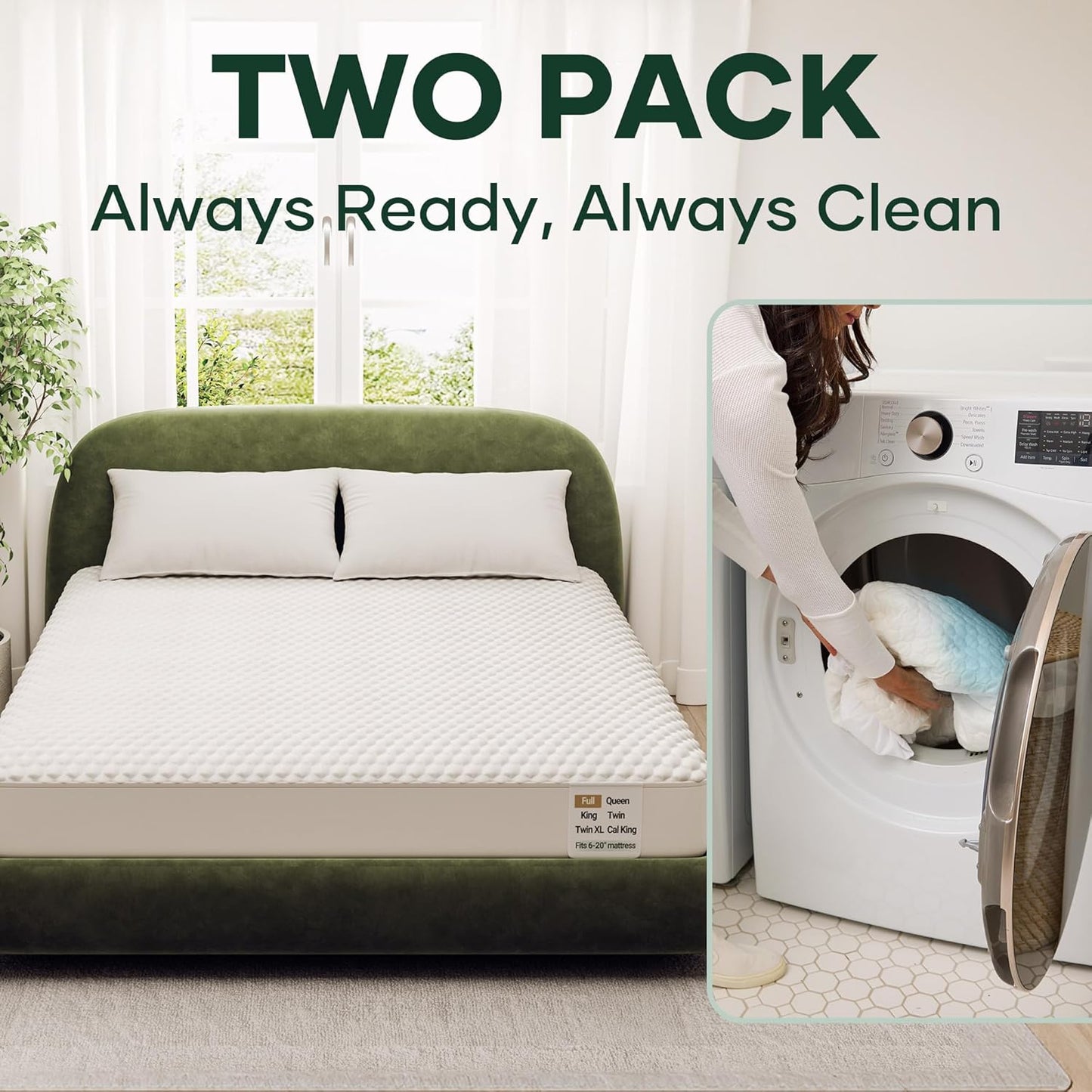 Ohgeni 100% Waterproof Mattress Protector, Queen Size-2 Pack, Fitted Sheet with Stretchable