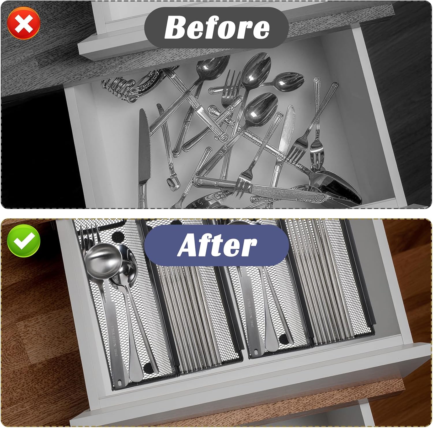 10 Pack Silverware Drawer Organizer 9 x 3 x 2 Inch Mesh Utensil Organizer for Kitchen Drawers with