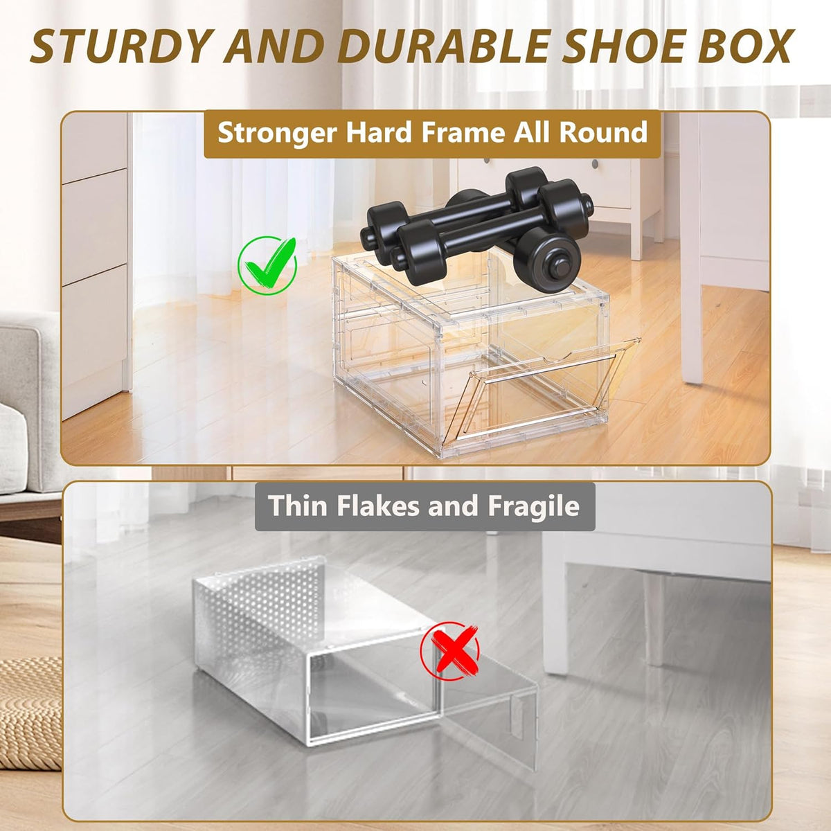Mitees 10 Pack XX Large Thicken Sturdy Hard Plastic Clear Stackable Shoe Storage Boxes for Size 12