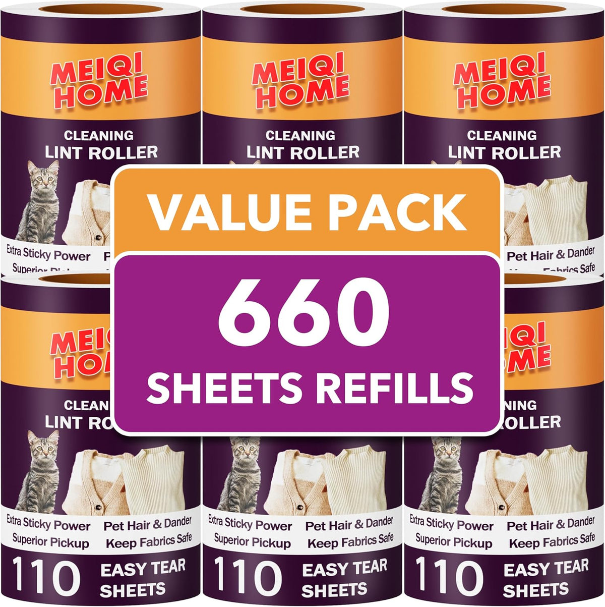 Extra Sticky Lint Roller Refills Only, 660 Easy-Tear Sheets for 3.9"-4" Lint Rollers with 1.5"
