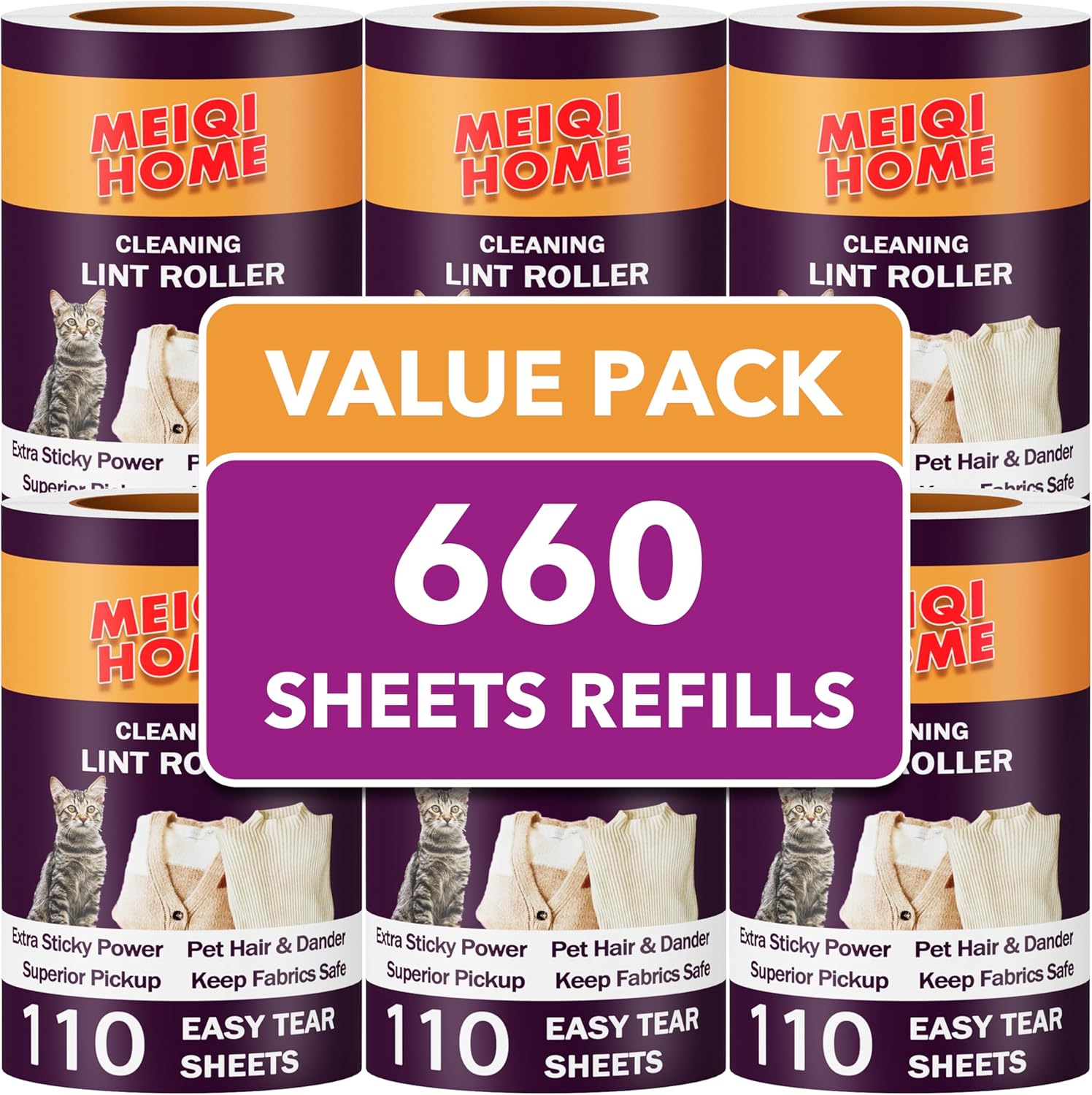 Extra Sticky Lint Roller Refills Only, 660 Easy-Tear Sheets for 3.9"-4" Lint Rollers with 1.5"