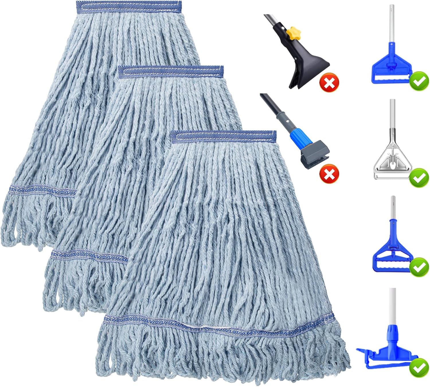 KeFanta 3 Pack Heavy Duty Commercial Mop Head Replacement,Looped End String Cotton Mop