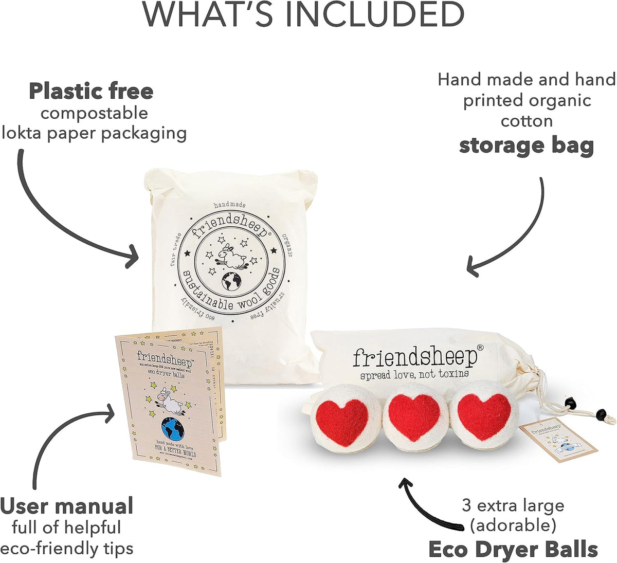 Friendsheep Wool Dryer Balls, Organic Reusable Fabric Softener Alternative for Laundry, Handmade