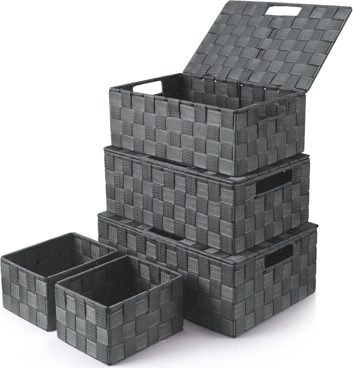 Storage Bins with Lids, Woven Storage Box Organizer Containers Decorative Baskets Cube for Clothes