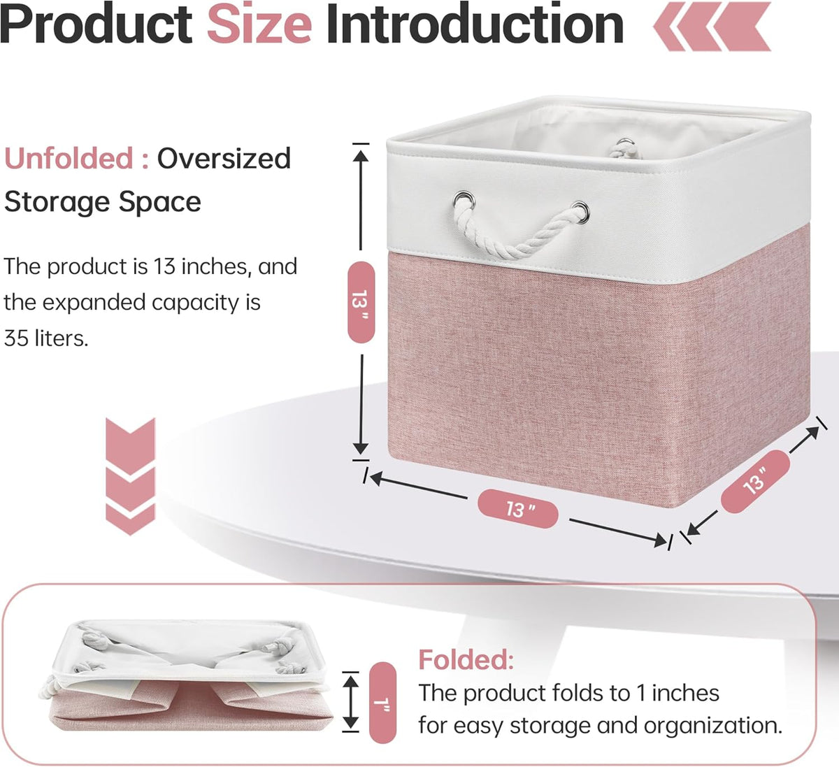 13x13 Inch Cube Storage Bins with Reinforced Bottom Cardboard, 6 Pack Large Collapsible Fabric